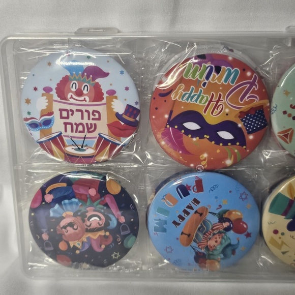 New Set of 12 Happy Purim Pinback Buttons Kit Party Favor Jewish Holiday - Picture 5 of 7